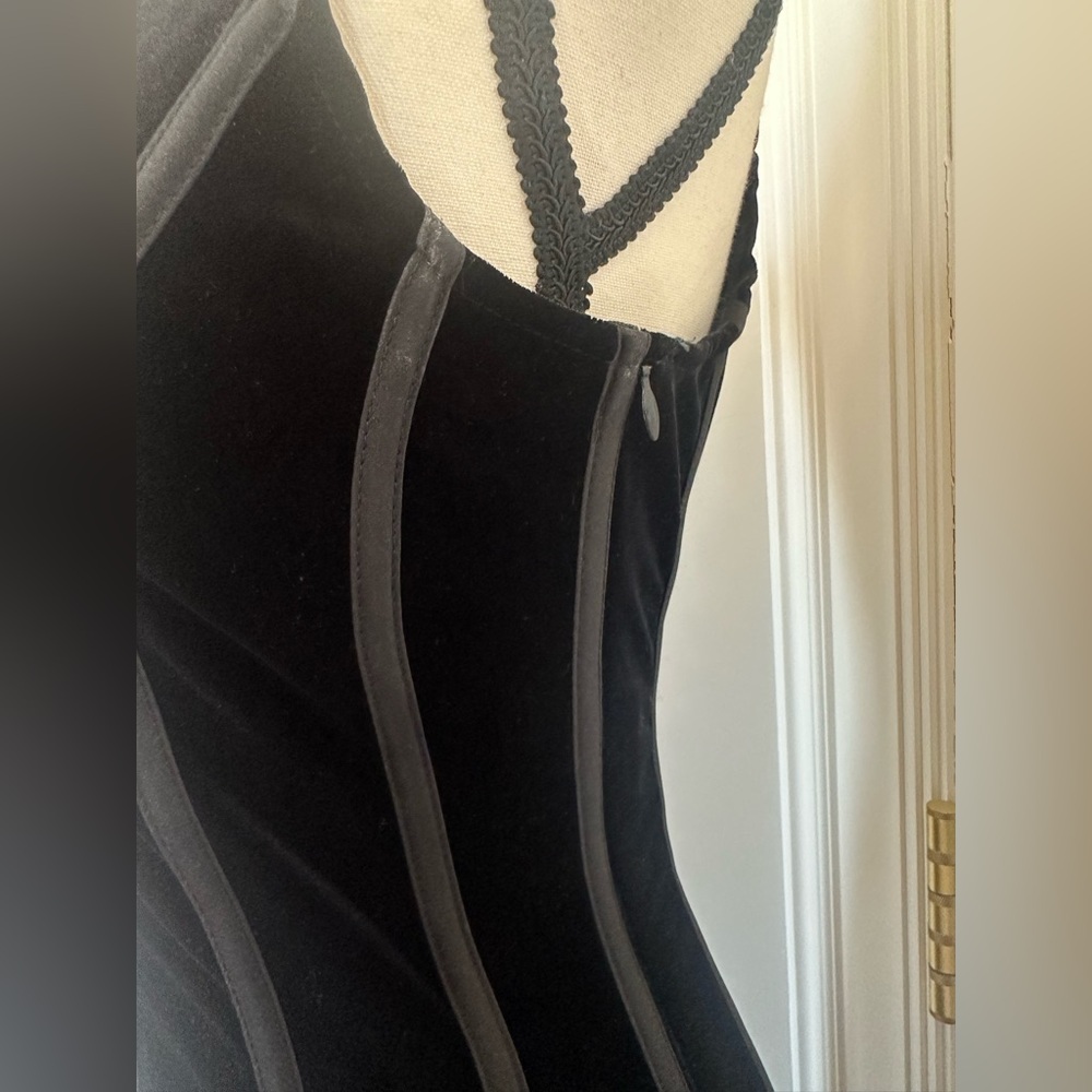 Vintage Velvet Mesh Bandage V Neck Sleeveless Flared Bodycon Maxi Dress- Size 10 - Picture 5 of 12